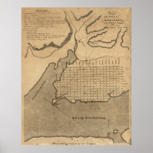 Póster Mapa de época de Alejandría Virginia (1798)