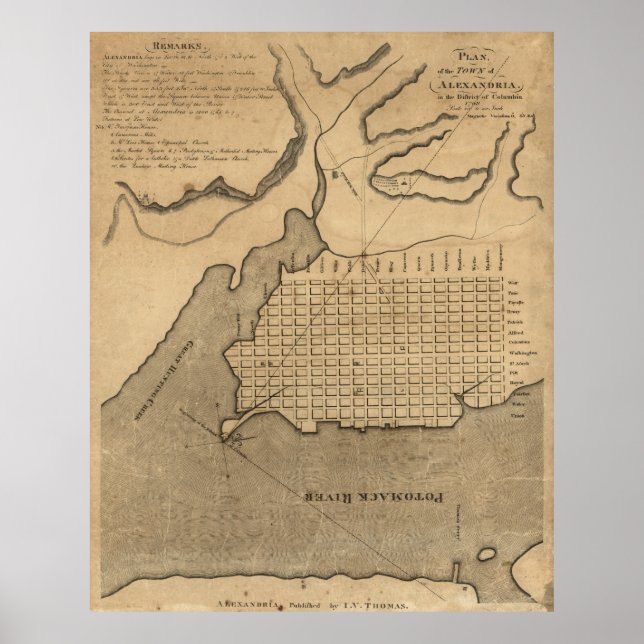Póster Mapa de época de Alejandría Virginia (1798) (Frente)
