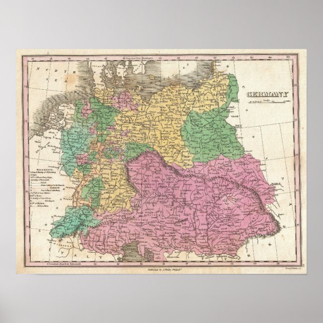 Póster Mapa de época de Alemania (1827) (Frente)