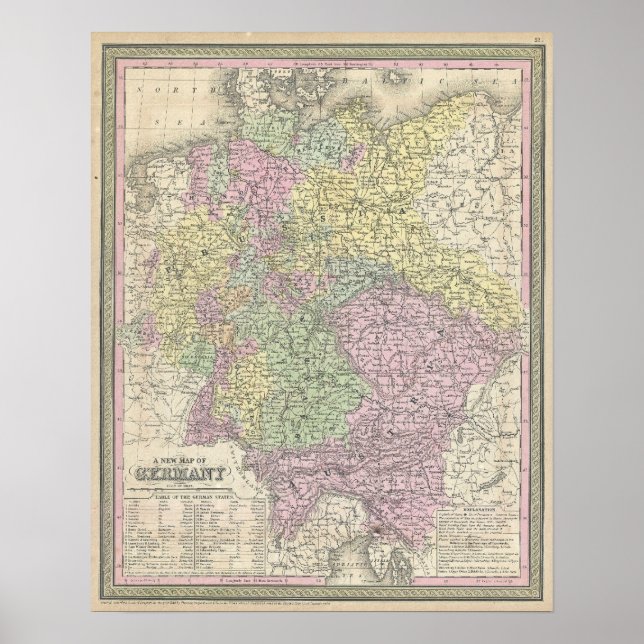 Póster Mapa de época de Alemania (1853) (Frente)