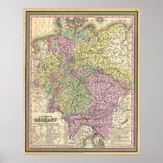 Póster Mapa de época de Alemania, 1853 (Frente)
