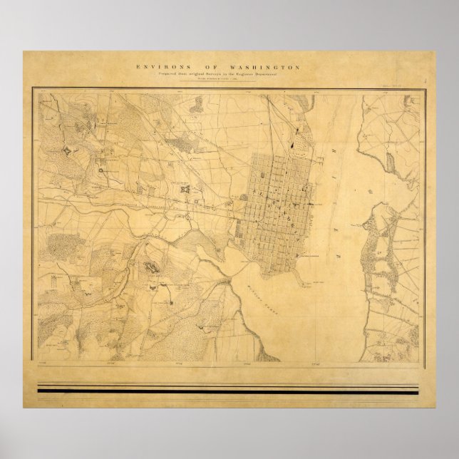 Póster Mapa de época de Alexandria VA (1864) (Frente)