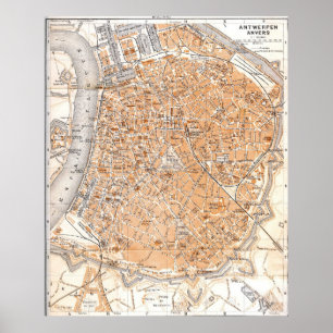 Póster Mapa de época de Amberes Bélgica (1905)