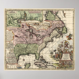Póster Mapa de época de América (1720)