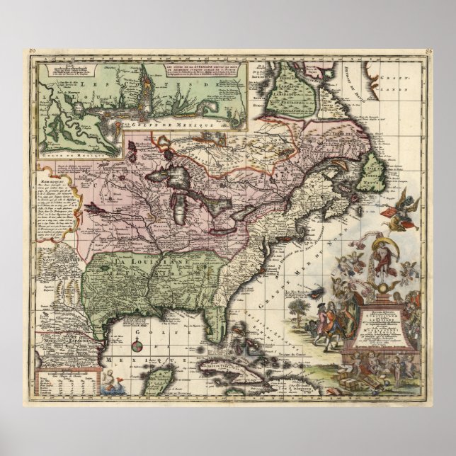 Póster Mapa de época de América (1720) (Frente)