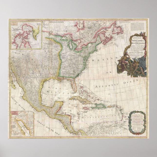 Póster Mapa de época de América del Norte (1794) (Frente)