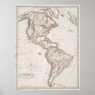 Póster Mapa de época de América del Norte y del Sur (1843