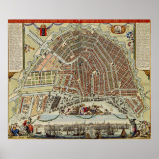 Póster Mapa de época de Amsterdam (1688)