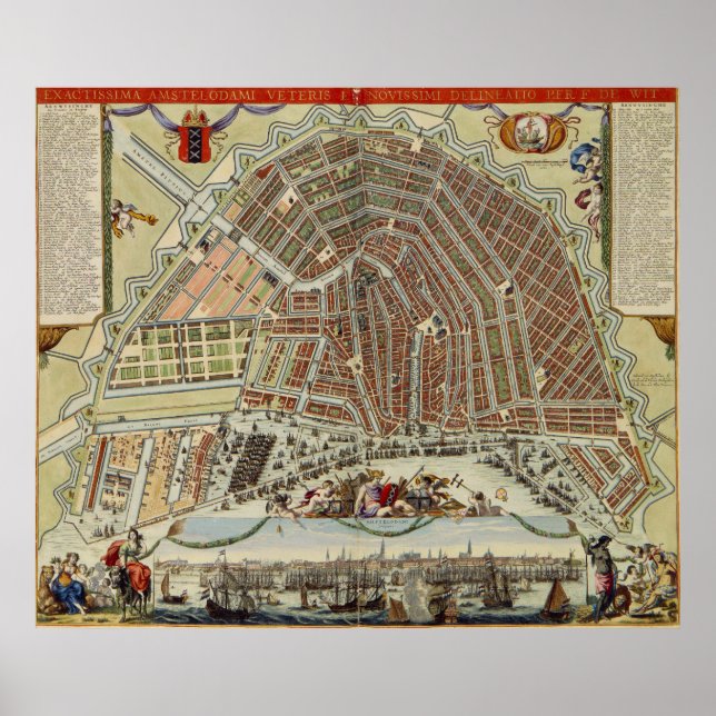 Póster Mapa de época de Amsterdam (1688) (Frente)