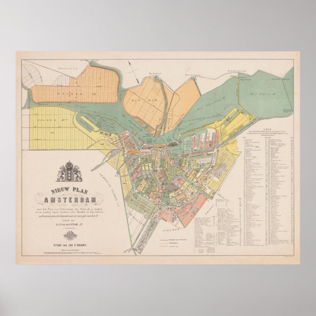 Póster Mapa de época de Amsterdam (1880) (Frente)