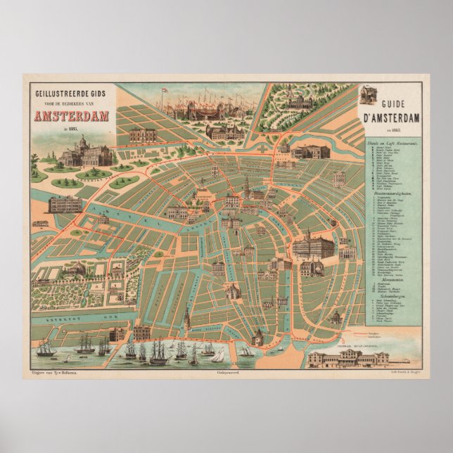 Póster Mapa de época de Amsterdam (1883) (Frente)