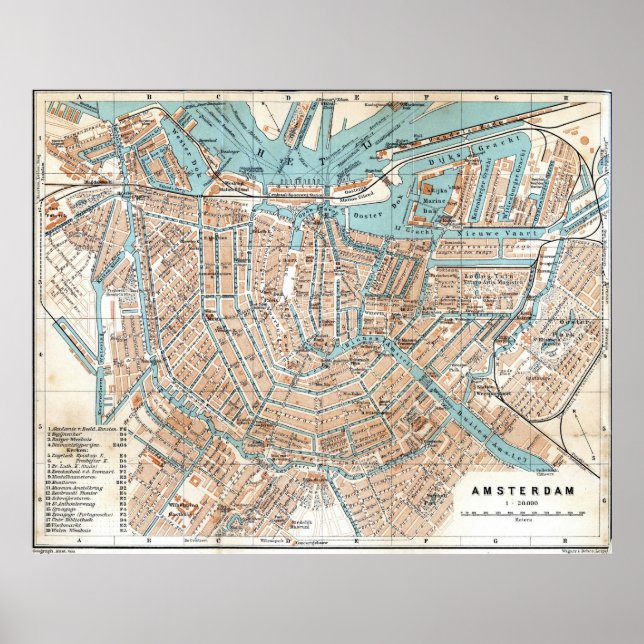 Póster Mapa de época de Amsterdam (1905) (Frente)