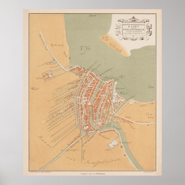 Póster Mapa de época de Amsterdam Holland (1560) (Frente)