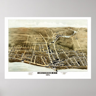 Póster Mapa de época de Amsterdam, NY en 1875