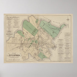 Póster Mapa de época de Annapolis MD (1878)