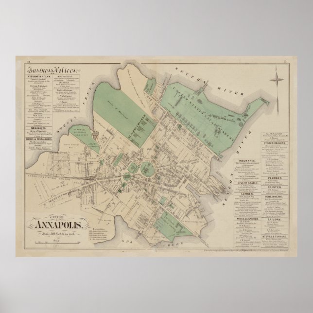 Póster Mapa de época de Annapolis MD (1878) (Frente)