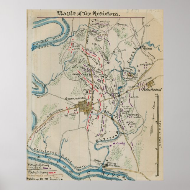 Póster Mapa de época de Antietam Battlefield (1865) (Frente)