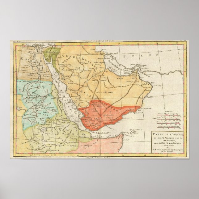 Póster Mapa de época de Arabia Saudita (1780) (Frente)