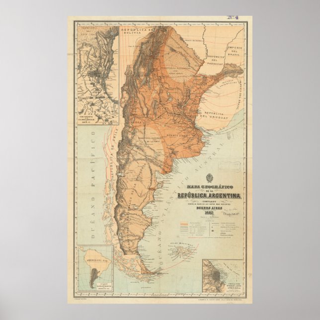 Póster Mapa de época de Argentina (1882) (Frente)