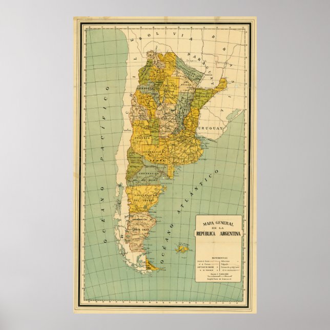 Póster Mapa de época de Argentina (1910) (Frente)