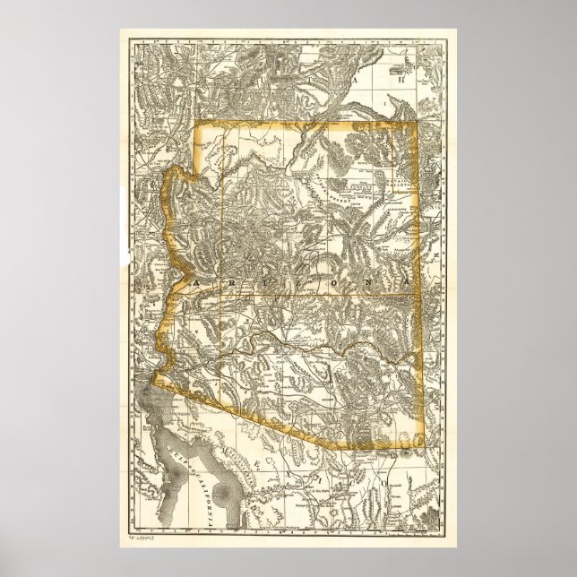 Póster Mapa de época de Arizona (1876) (Frente)