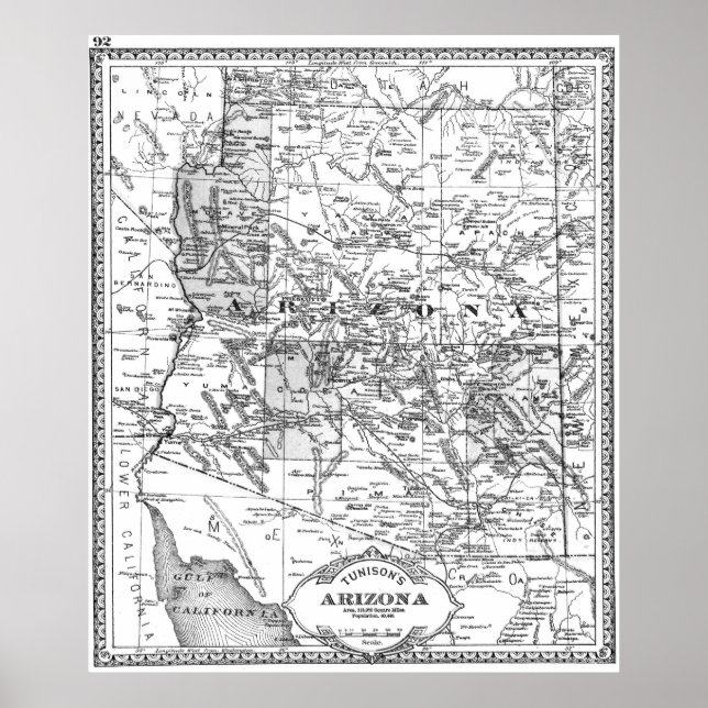 Póster Mapa de época de Arizona (1881) BW (Frente)