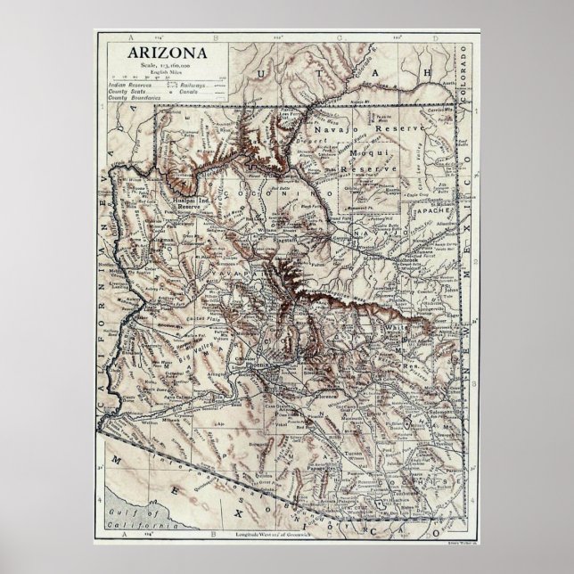 Póster Mapa de época de Arizona (1911) (Frente)