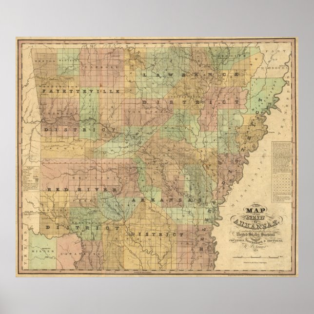 Póster Mapa de época de Arkansas (1839) (Frente)