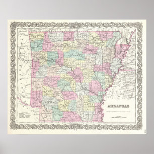 Póster Mapa de época de Arkansas (1855)