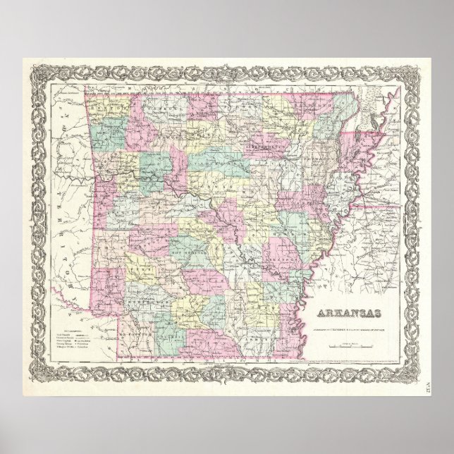 Póster Mapa de época de Arkansas (1855) (Frente)
