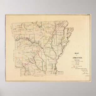 Póster Mapa de época de Arkansas (1866)