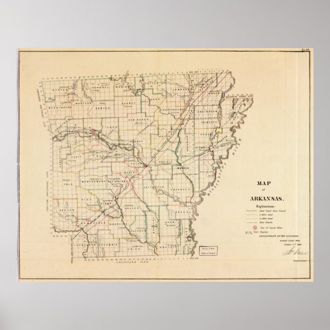 Póster Mapa de época de Arkansas (1866) (Frente)