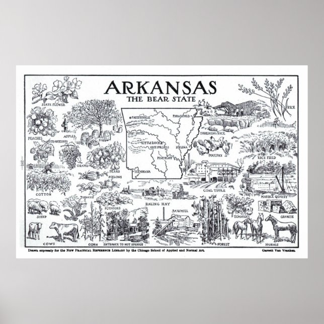 Póster Mapa de época de Arkansas (1912) (Frente)