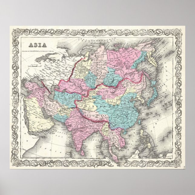 Póster Mapa de época de Asia (1855) (Frente)