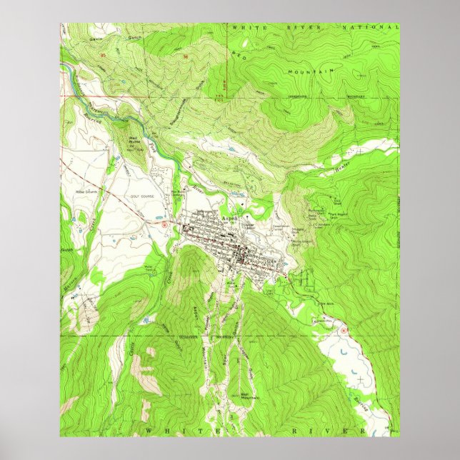 Póster Mapa de época de Aspen Colorado (1960) (Frente)