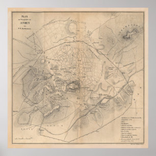Póster Mapa de época de Atenas Grecia (1841)