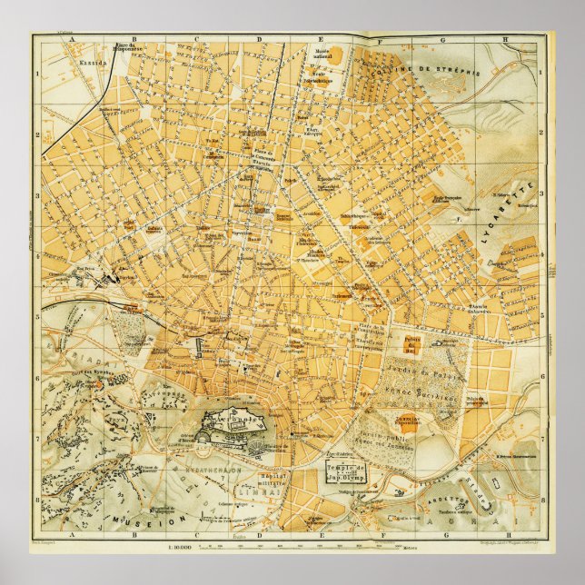 Póster Mapa de época de Atenas Grecia (1894) (Frente)