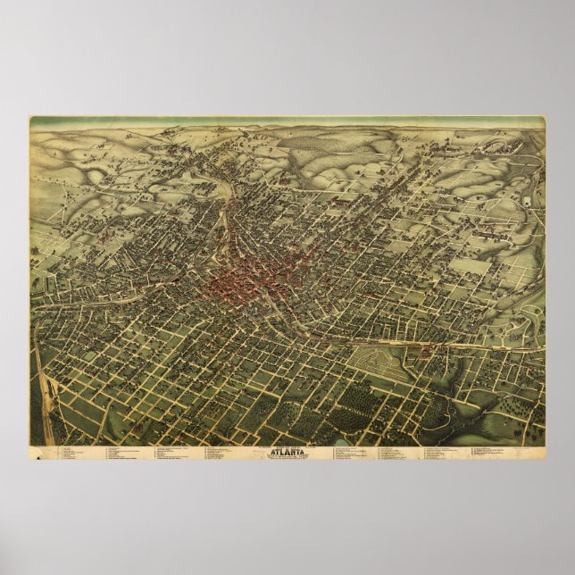 Póster Mapa de época de Atlanta (1892) (Frente)