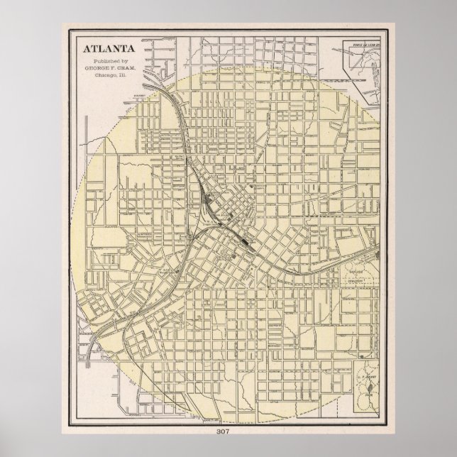Póster Mapa de época de Atlanta Georgia (1901) (Frente)