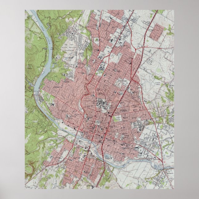 Póster Mapa de época de Austin Texas (1955) (Frente)