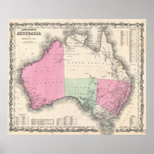 Póster Mapa de época de Australia (1862)