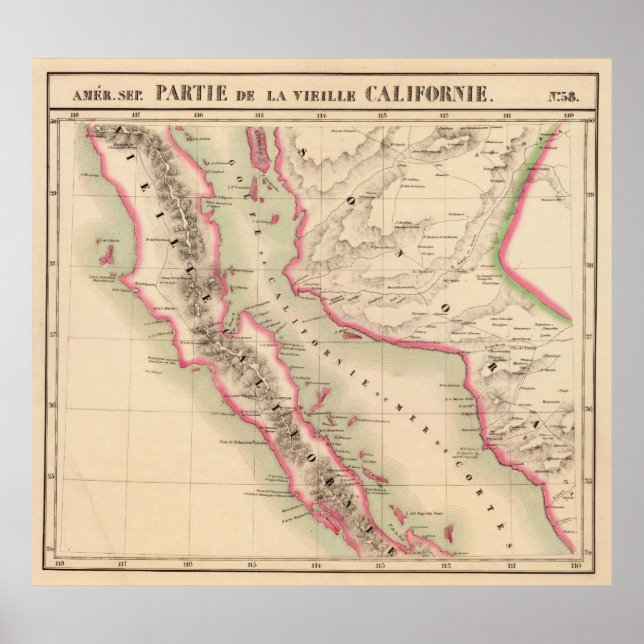 Póster Mapa de época de Baja California (1827) (Frente)