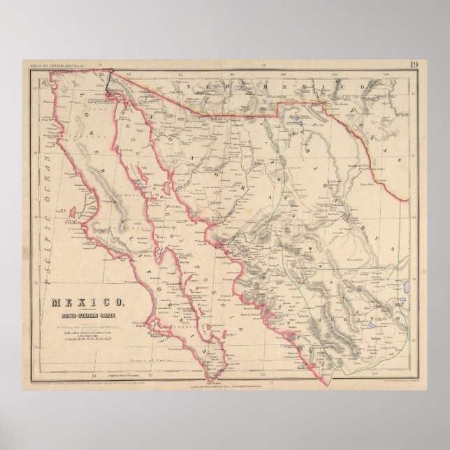 Póster Mapa de época de Baja California (1857) (Frente)