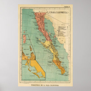 Póster Mapa de época de Baja California (1899)