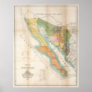Póster Mapa de época de Baja California (1908)