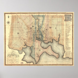 Póster Mapa de época de Baltimore Maryland (1822)