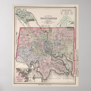 Póster Mapa de época de Baltimore MD (1876)