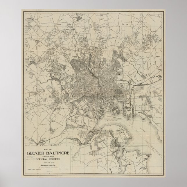 Póster Mapa de época de Baltimore MD (1919) (Frente)