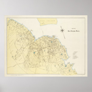 Póster Mapa de época de Bar Harbour Maine (1897)