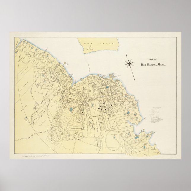 Póster Mapa de época de Bar Harbour Maine (1897) (Frente)